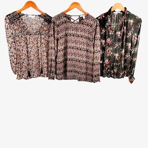Bundle (3) Long Sleeve Colorful Printed Blouses Sz S Boho Flowy Floral Paisley